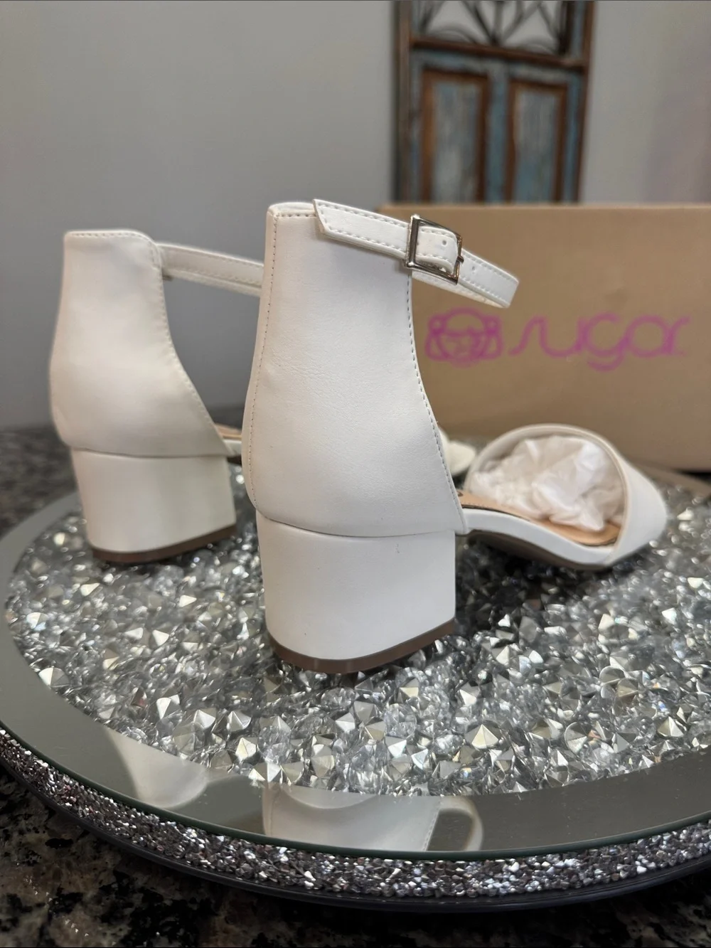 Sugar White Ankle-Strap Block Heel Sandals NEW 7.5
